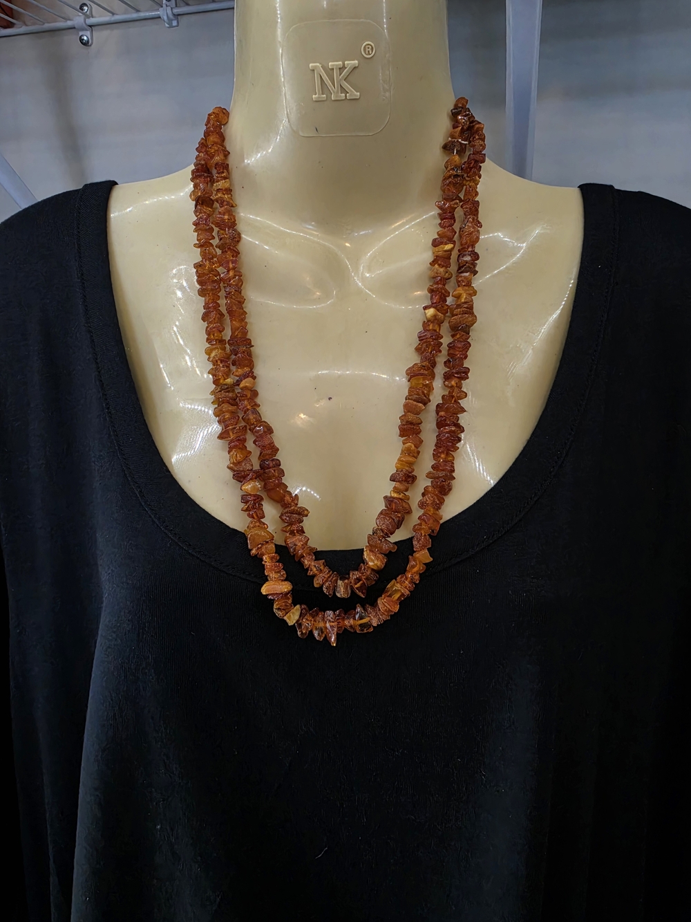 VINTAGE NATURAL BALTIC AMBER RAW CHIP NECKLACE 46G LONG 46" HONEY COGNAC NO CLAS
